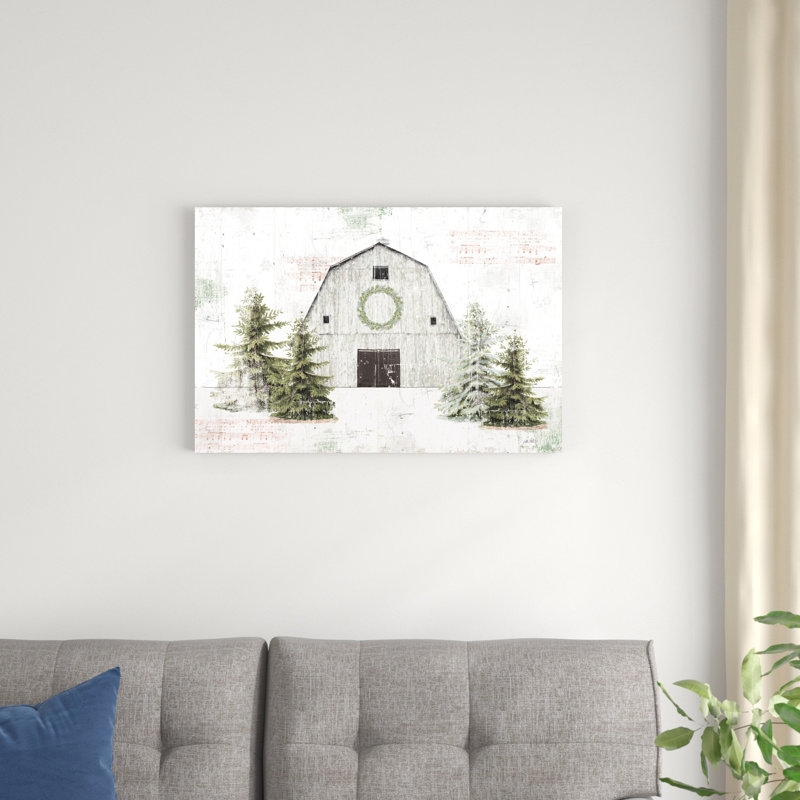 Wooded Holiday I Barn, H 20 po x l 30 po x P 1,25 po, Non, Toile avec cadre noyer