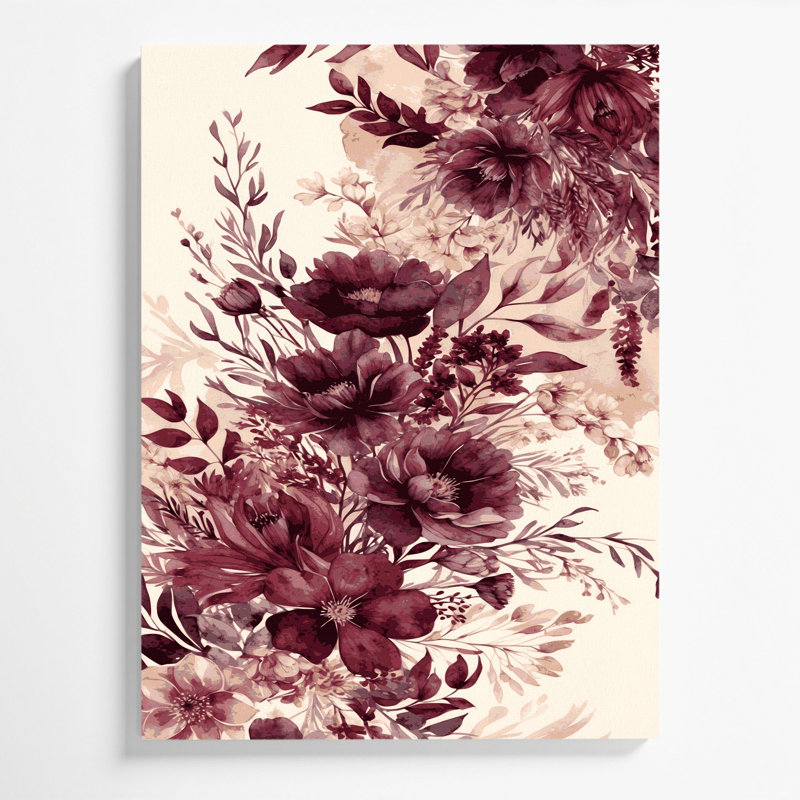 "Watercolor Floral" 94, art mural sur toile beige, H 24 po x l 36 po