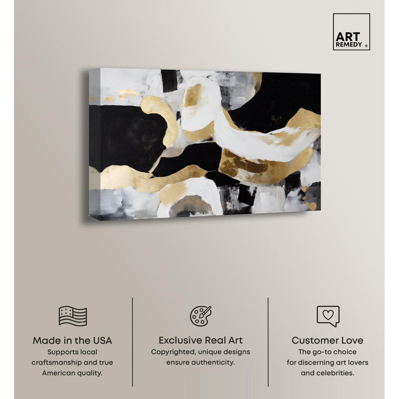 Elegant Black, White, and Gold Abstract Canvas Wall Art, 15" x 10"