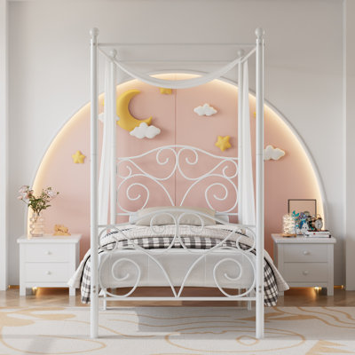 Auxter Metal Canopy Platform Bed Frame, Twin Size Four-Poster Canopied Bed, Mattress Foundation With Headboard And Footboard