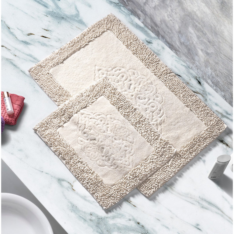 Premium Cotton Bathmat Set (2 Pieces), Cream Color, 19.7 x 23.6 inches & 23.6 x 39.4 inches | 100% Cotton, 0.2 in Pile Height, Non-Slip Underside | Machine Washable for Easy Care, Soft & Absorbent