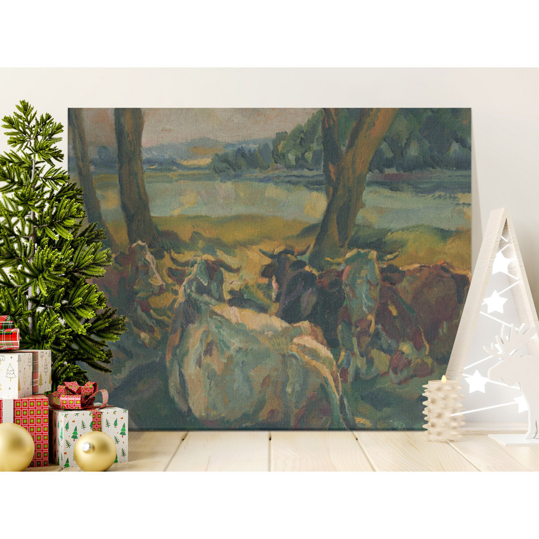 Cows Resting Canvas Wall Art, Gallery Wrapped, Matte Print, Ready to Hang, Archival Quality, Farm Animal decor, Landscape Canvas