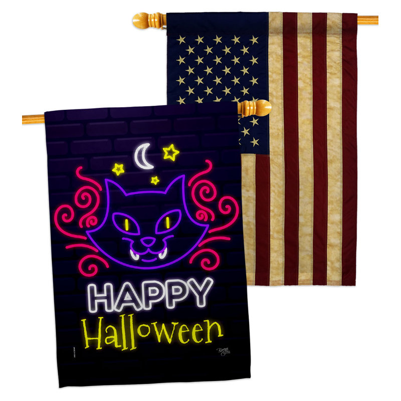 Drapeau de maison Neon Halloween 2 faces en polyester 40 x 28 po