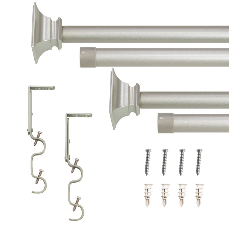 3/4" & 5/8" Drapery Double Curtain Rod Set with End Cap finials_Silver, 3.1" H x 40.7" W x 3.9" D
