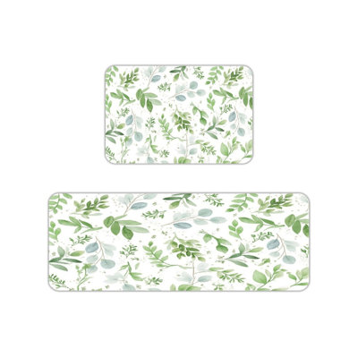Ensemble de 2 tapis de cuisine vert aquarelle en eucalyptus pour la cuisine et la salle de bain