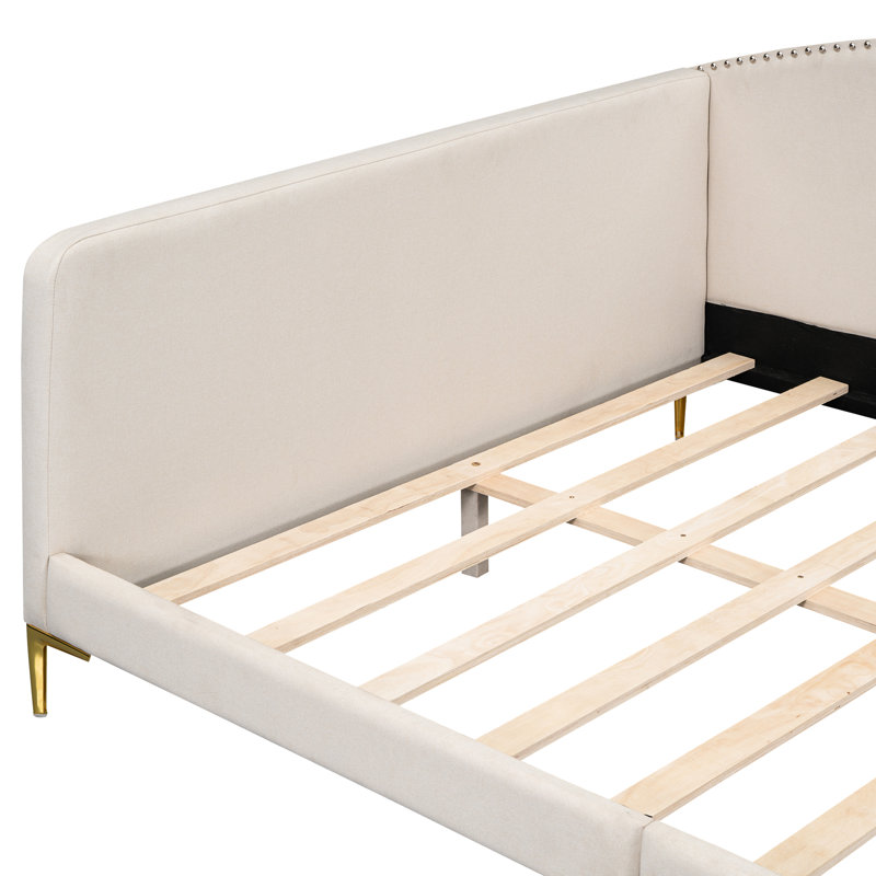 Lit de jour rembourré avec accoudoirs et tête de lit - Fabrication robuste, espace de vie confortable et structure en bois de pin, expérience confortable