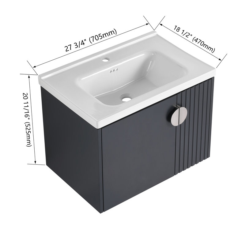 Meuble-lavabo 28 po avec lavabo, meuble-lavabo flottant avec porte à fermeture douce, Noir