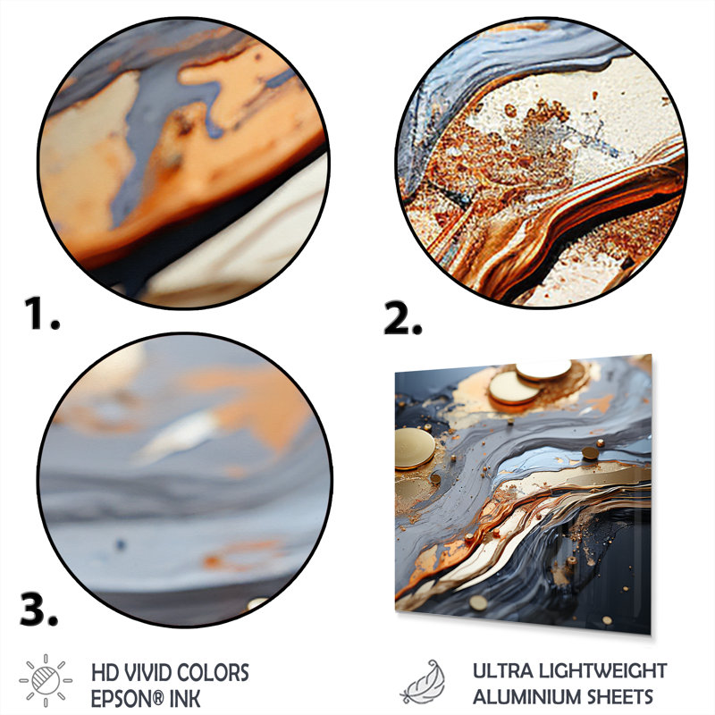 Gold And Grey Modern Liquid Shapes II - Abstract Metal Wall Art Decor, 29" H x 29" W