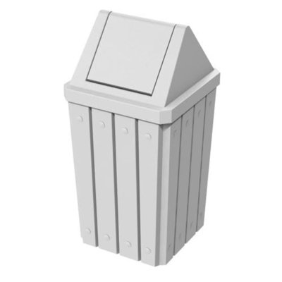 Sturdy Essentials 32 Gallon Square Slatted 100% Recycled Plastic Heavy Duty Outdoor Commercial Trash Can With Swing Top Lid | For Schools And Businesses - White