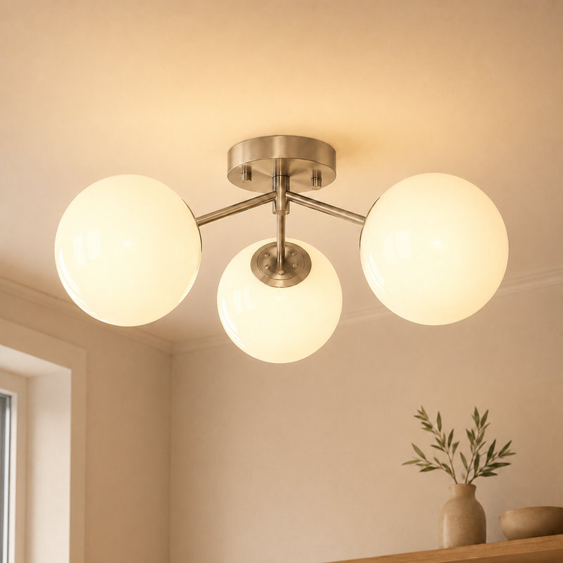 Plafonnier semi-encastré 17 po 3 lumières, Nickel brossé