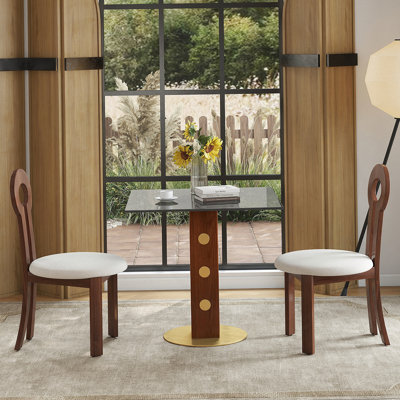 Table de salle à manger moderne carrée, table en verre trempé de 33,5 po avec pieds et base en bois, table de cuisine pour 2 personnes pour petit espace, capacité de poids de 150 lb (seulement la table de Négociation)