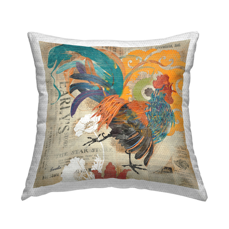 Coussin d'extérieur à motif botanique rétro coq imprimé par Evelia Designs