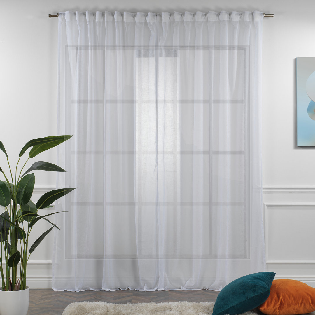 Extra Long & Extra Wide Faux Linen Sheer Curtain Single Panel
