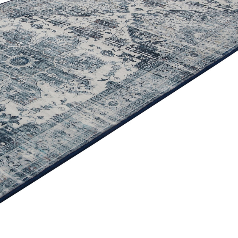 Tapis lavable antidérapant pour tapis de salon Boho, Bleu, Tapis de couloir 2 pi x 6 pi