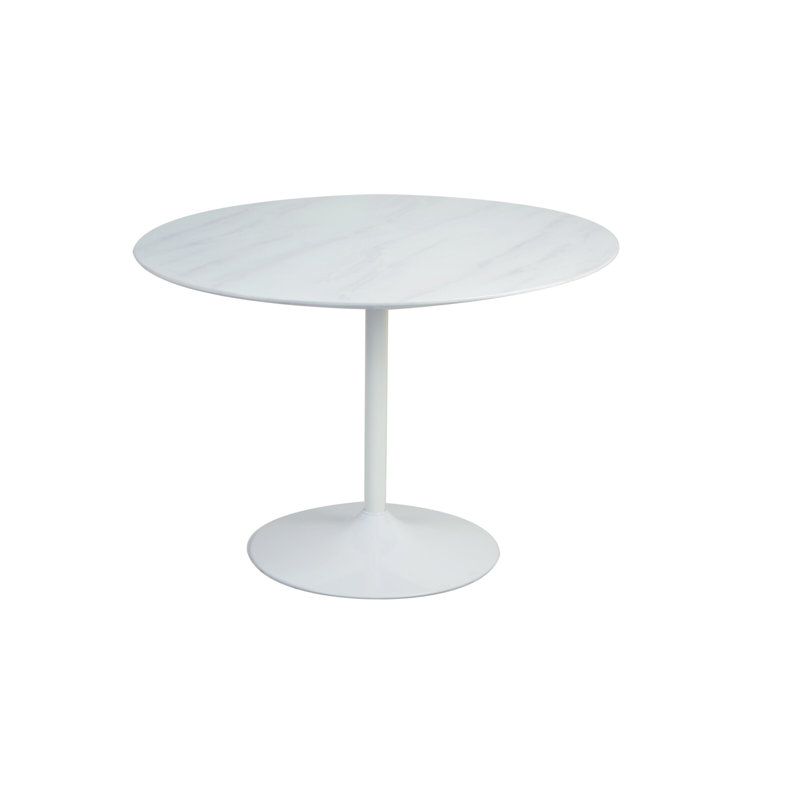 Jonesville Round Wood Top Dining Table with Steel Base, White