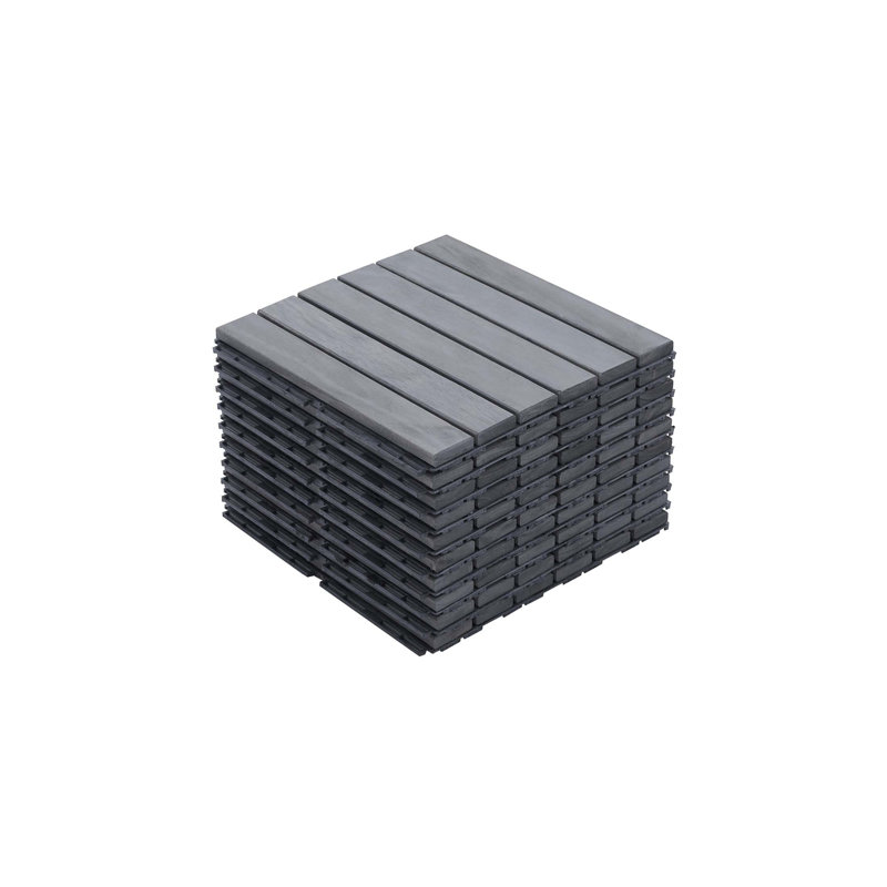 Carreaux de terrasse entrelacés à rayures, bois d'acacia gris clair carré 12 po x 12 po, Bois gris