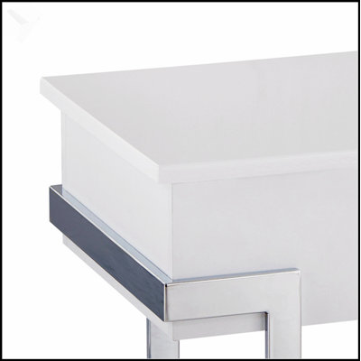 Table basse Calmam à finition brillante et chromée avec plateau relevable, pour la vie moderne et le rangement