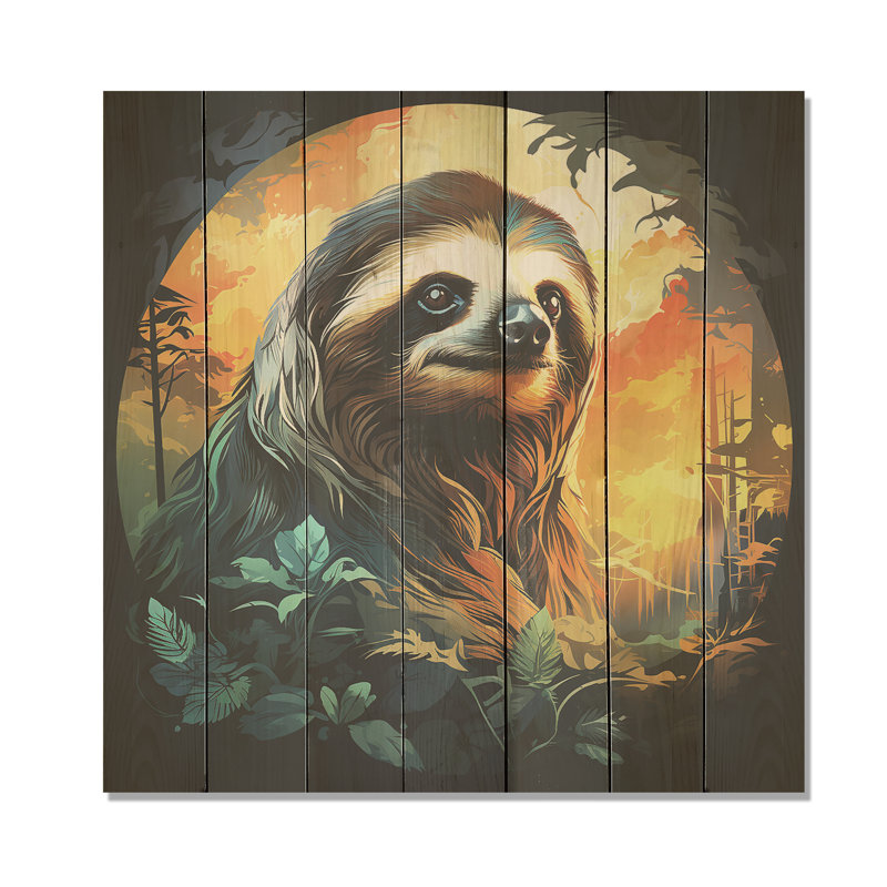 The Serenity Of Sloth At Sunset II - paresseux sur bois, H 25 po x l 25 po