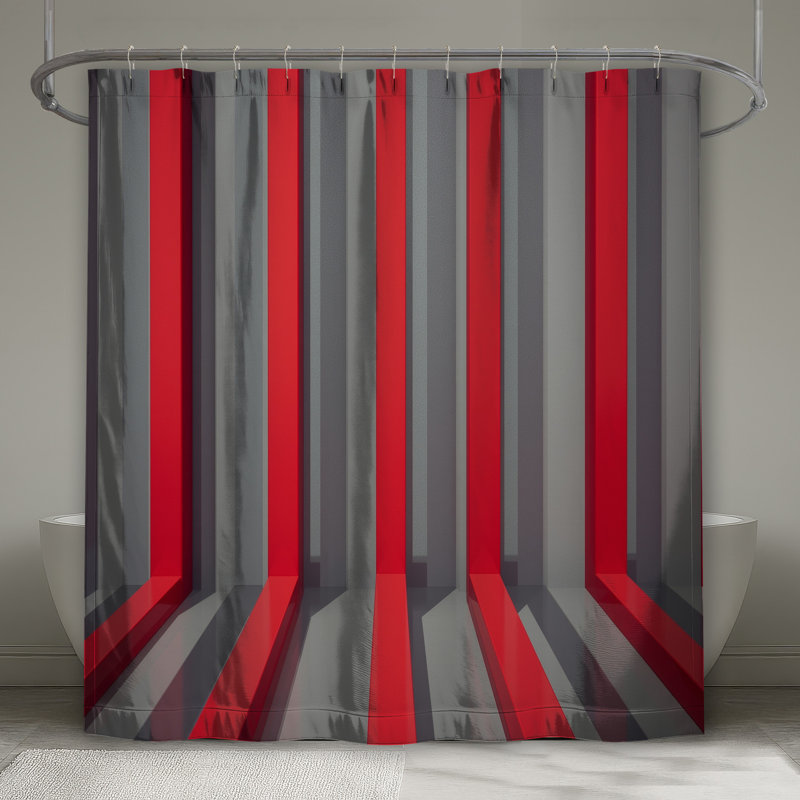 Rideaux de douche à rayures verticales rouge et gris très longs, 70in W x 84in H