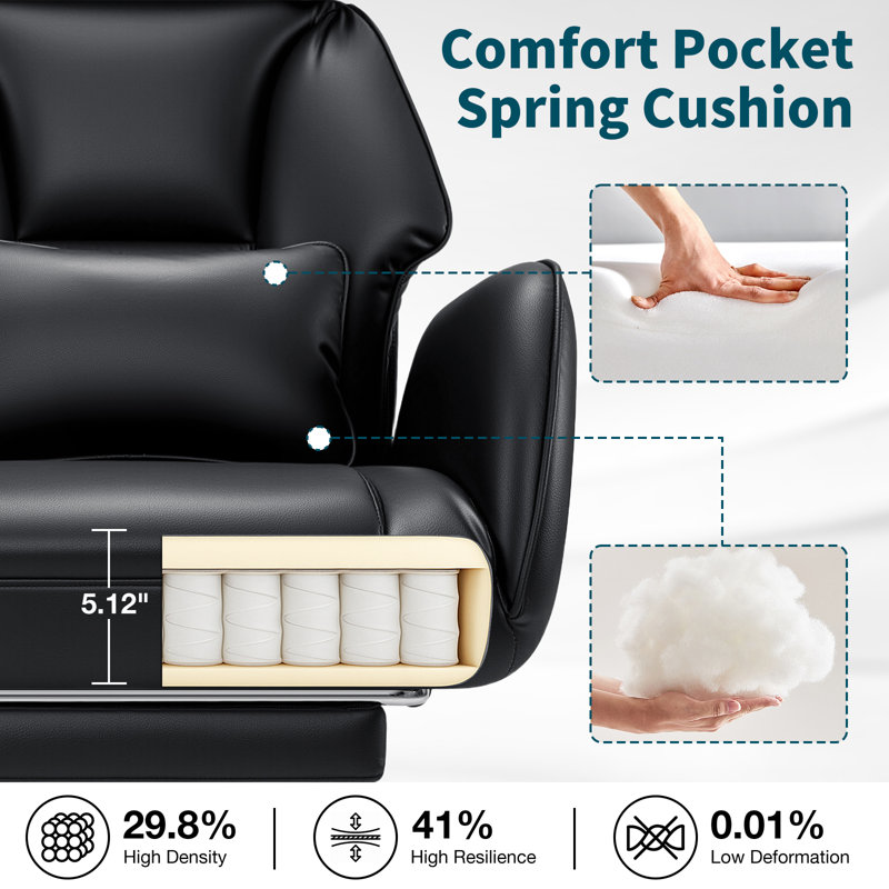 Fauteuil de bureau en similicuir à jambes croisées avec accoudoirs rabattables, fauteuil de direction grande taille avec coussin lombaire et poches latérales