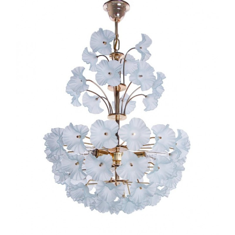 Murana 16 - Light Tiered Chandelier, Moulted Brass, 50" H x 48" W x 48" D, White/Light Pink