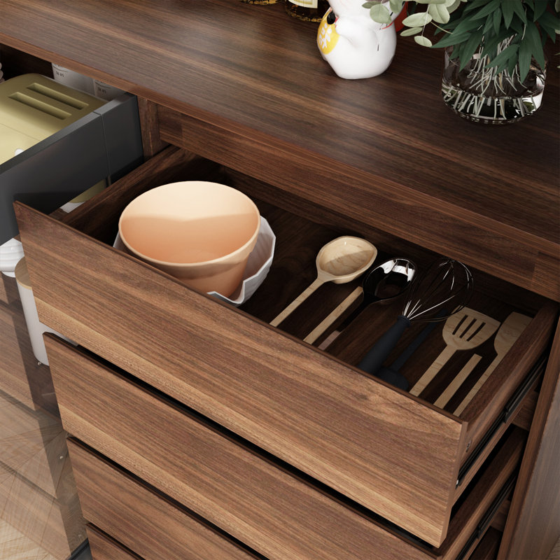 Garyson Kitchen Pantry With Tempered Glass Door And Strong Storage, Brown/Gray