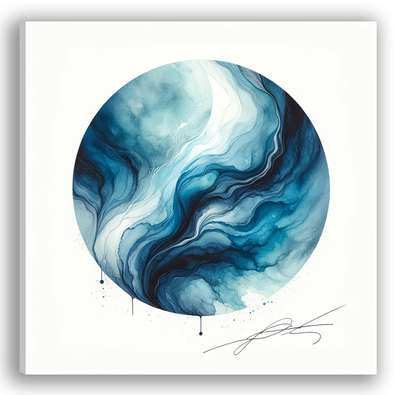 Orbe azur - vague circulaire abstraite sur toile, H 20 po x l 20 po