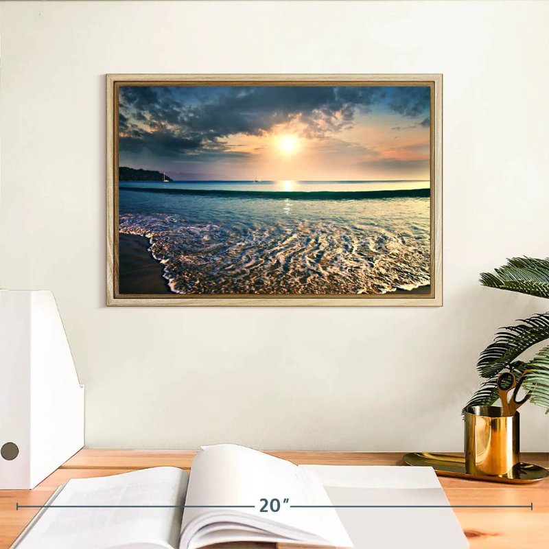 Grand coucher de soleil, Cadre flottant en bois naturel, 13 po x 9 po