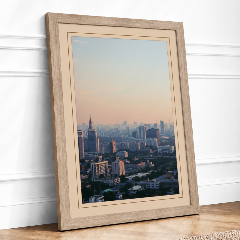 City at Dawn Modern - Framed Print, A1 - 84.1 x 59.4 cm, Oak