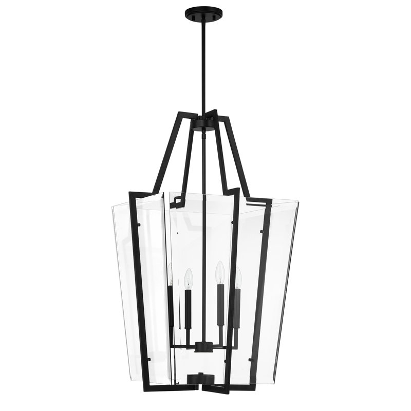 Matte Black 4-Light Pendant with Clear Beveled Glass Shade