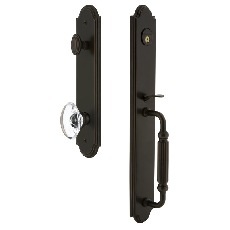 Arc One-Piece Handleset with Single Cylinder Deadbolt and F Grip with Provence Knob, Timeless Bronze, 2.75"