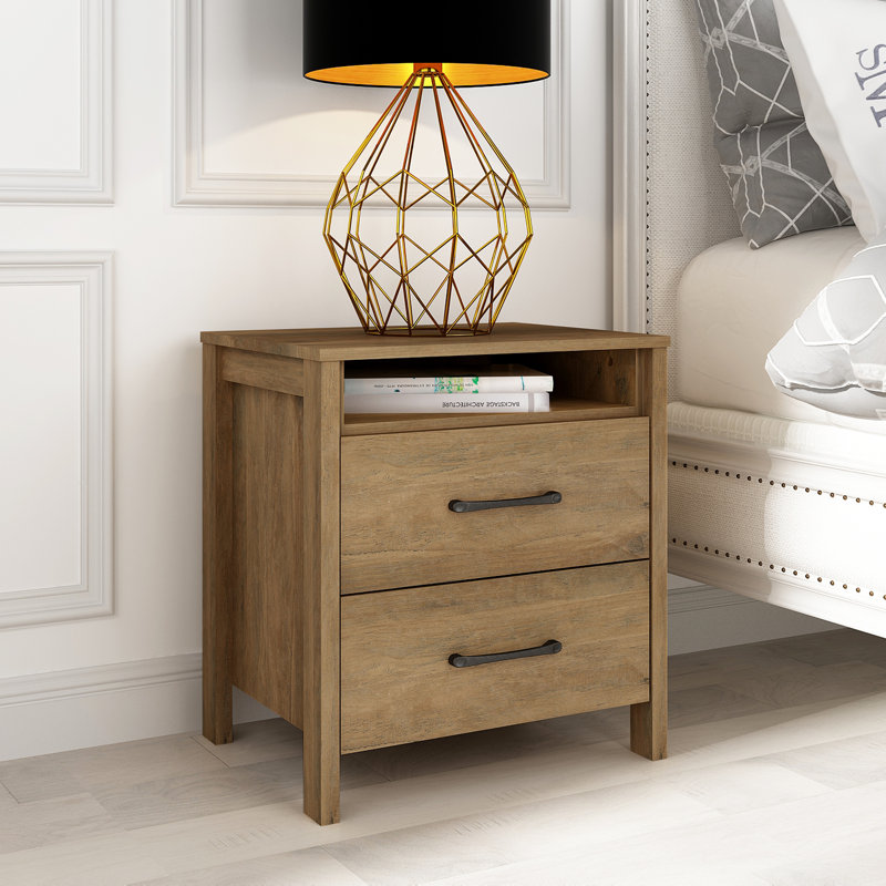 Gianni 2 Drawer Bedside Table, Knotty Oak