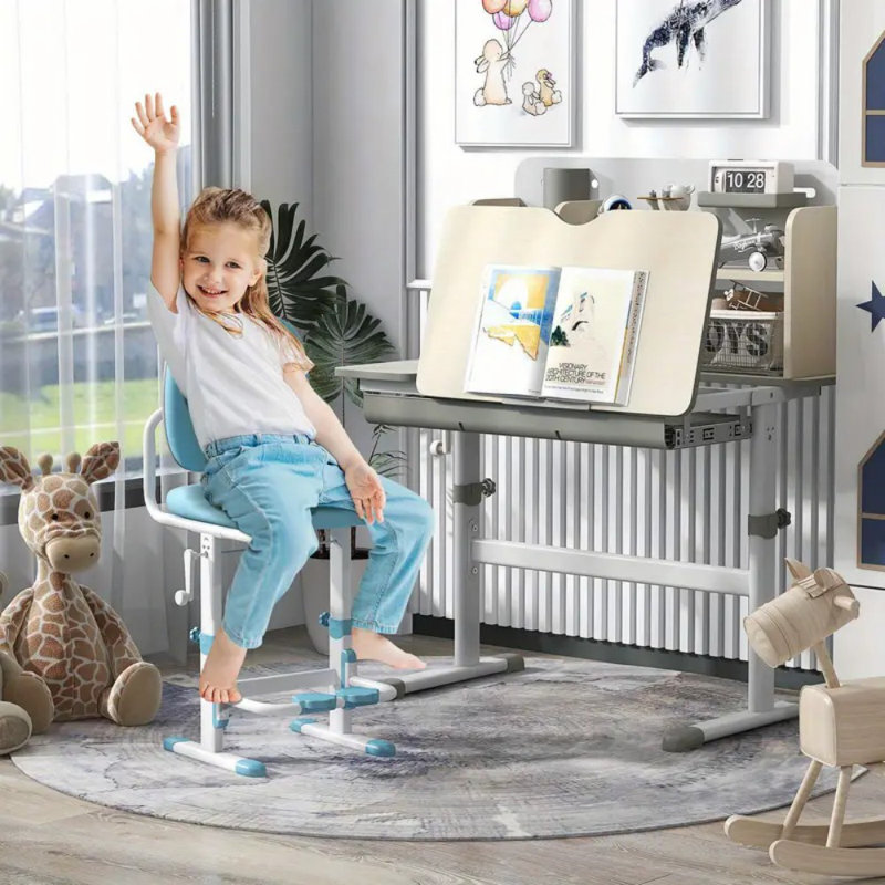 Table d'étude multifonctionnelle pour enfants avec bureau inclinable