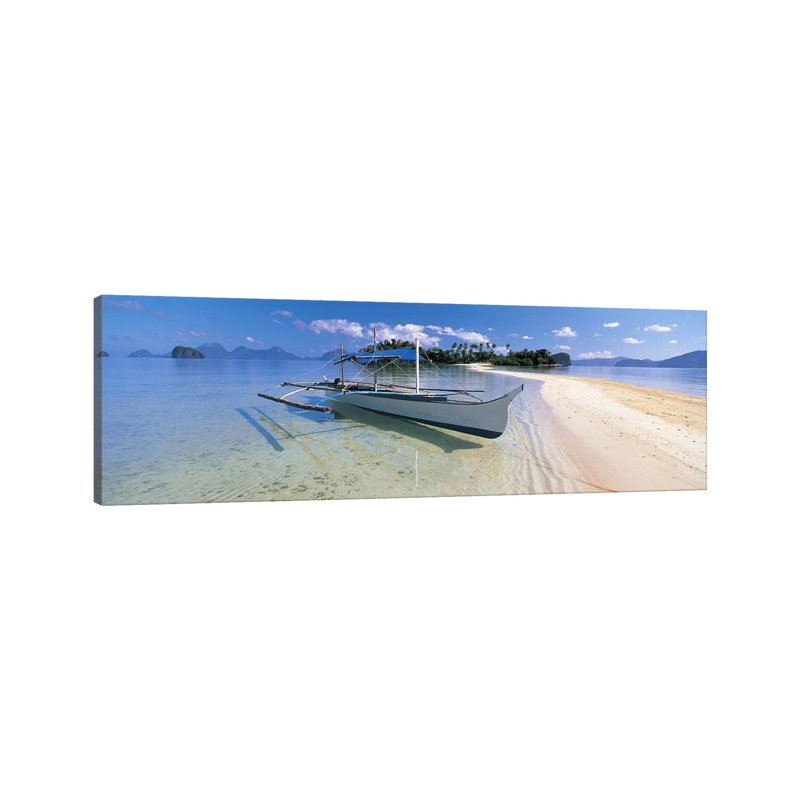 Fishing Boat Moored On The Beach, Palawan, Philippines #2 - Wrapped Canvas Panoramic Print