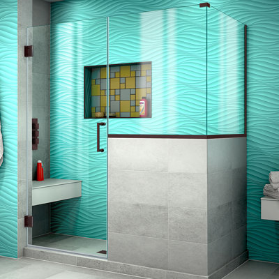 Unidoor Plus 59" W x 36.375" D x 72" H Frameless Pivot Rectangle Shower Enclosure with Fixed Panel