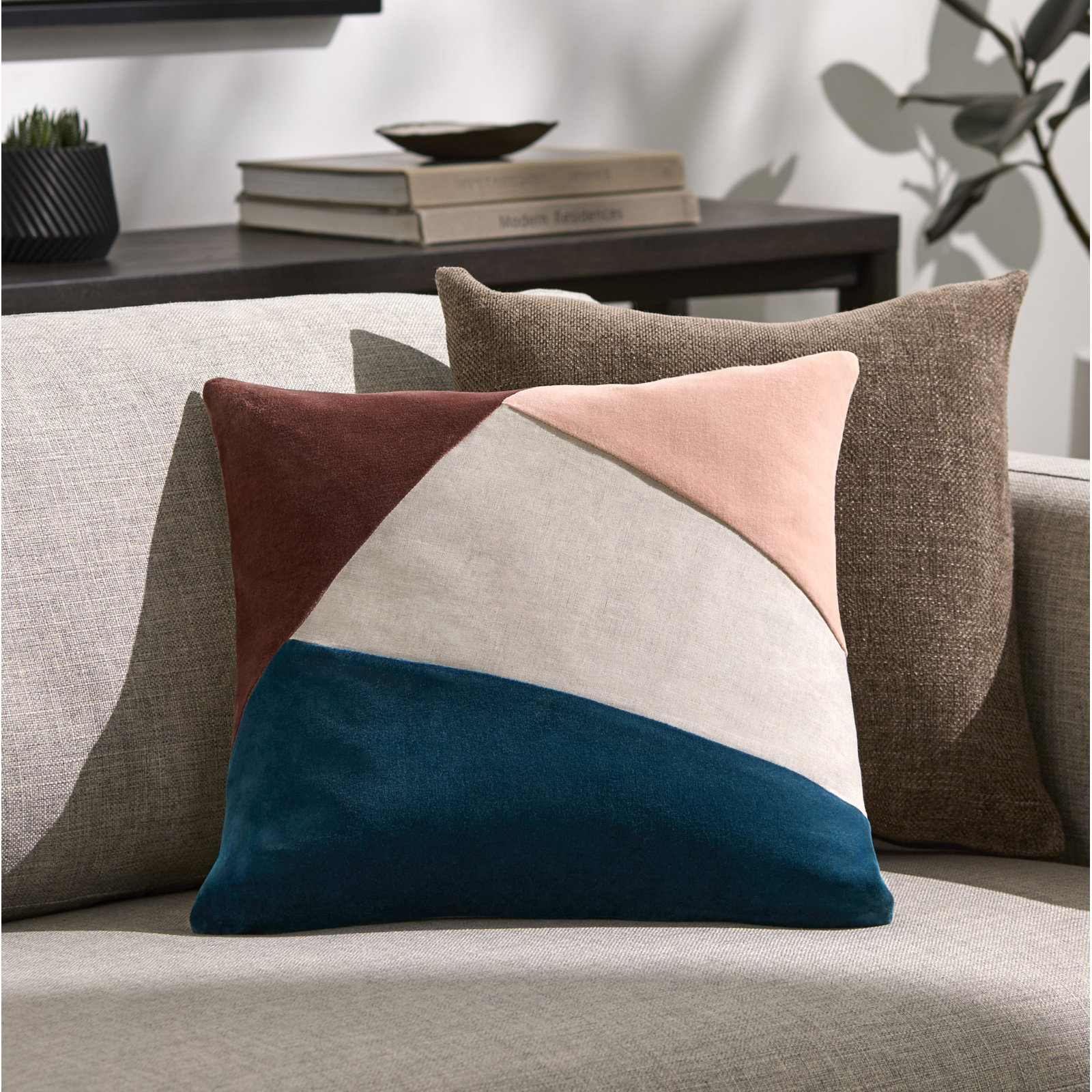 Kat Geometric Cotton Throw Pillow, 18" H x 18" W, Teal/Pale Pink, Pillow Cover Only - No Insert