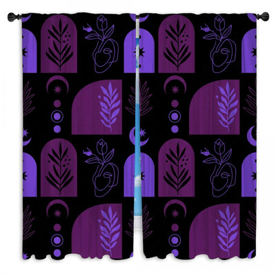 Rideaux obscurcissant et botanique mauve à motif géométrique - 2 panneaux