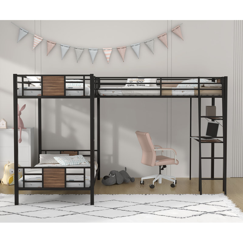 Lit superposé simple en métal avec bureau intégré Loranger par Mason & Marbles