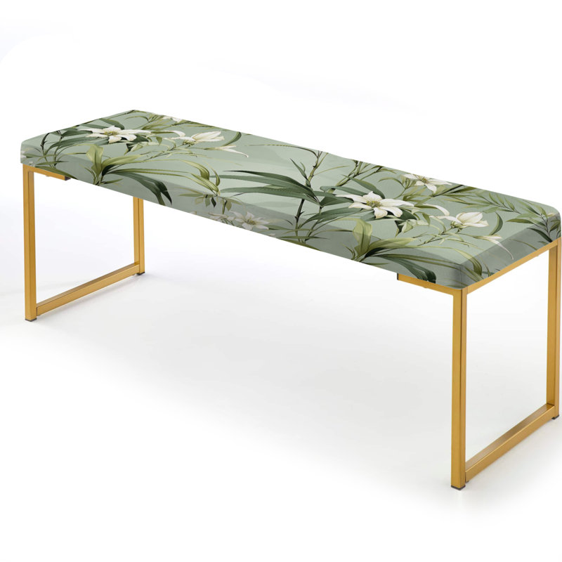 Plants Upholstered Gold Bench, Bamboo Fusion
