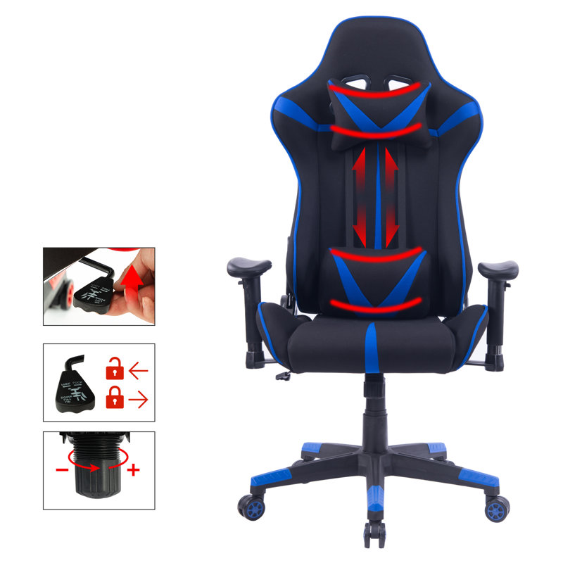 Inbox Zero Adjustable Armrest and Tilting PC & Racing Game Chair, Blue/Black