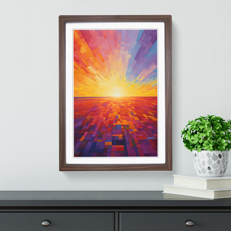 Sunset Colour Field No.2 - Single Picture Frame Print on Wood, 46cm H x 34cm W x 2cm D, Walnut