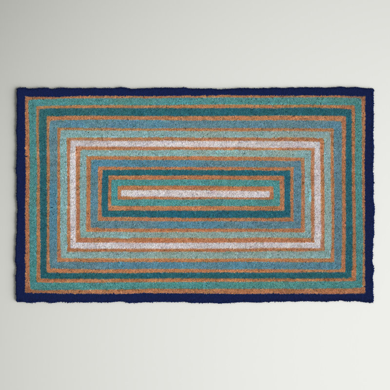 Kidsgrove Non-Slip Geometric Outdoor Doormat, Blue, 0.60" H x 24" W x 36" D