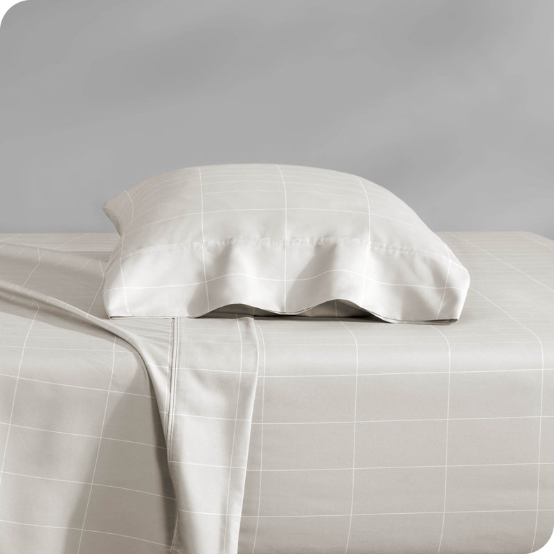 Twin Gray Microfiber Deep Pocket Sheet Set with Grid Pattern