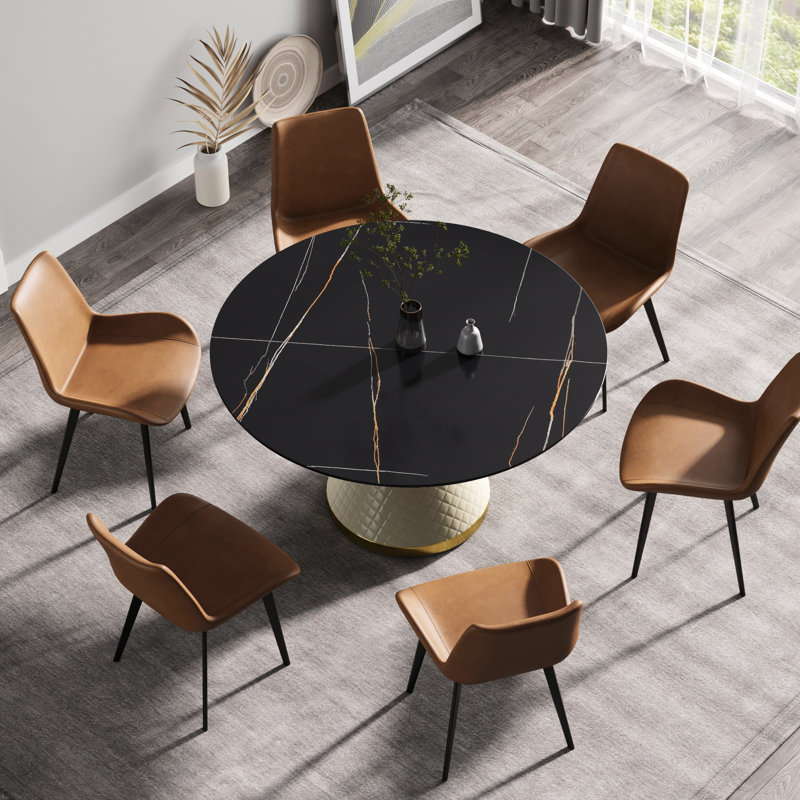Table de salle à manger contemporaine pour 6 personnes - pierre frittée et acier au carbone noir 6 choix