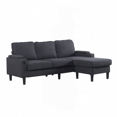 3 - Piece Modular L-Shaped Sofa With Removable Storage Ottoman And USB Ports & Cup Holder by Ebern Designs