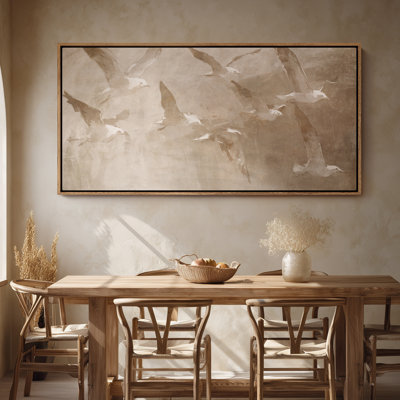 Large Framed Canvas Wall Art - Flying Birds Neutral Coastal Decor - 60"x20", 60"x30"