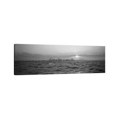 Sunset over a City, Chicago, Illinois, USA 1 Piece Wrapped Canvas Panoramic Wall Art