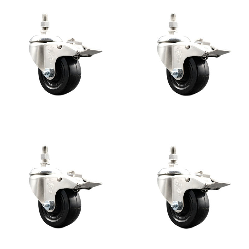 316SS Soft Rubber Swivel Threaded Stem Caster Set Lock Brake SCC