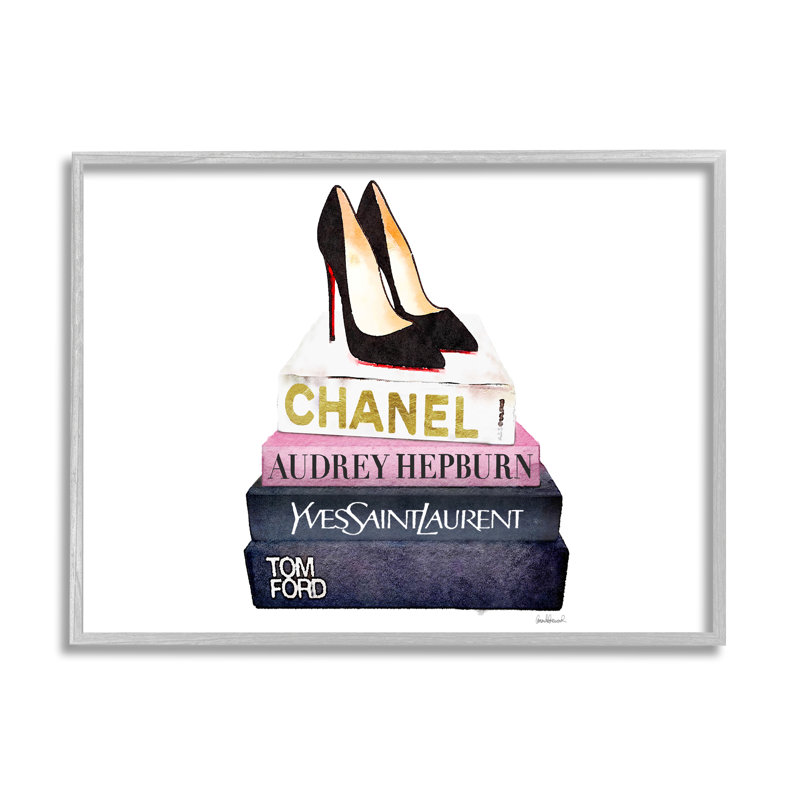 Ensemble de livres Glam Fashion Black Heels par Amanda Greenwood - impression, H 24 po x l 30 po, Cadre gris