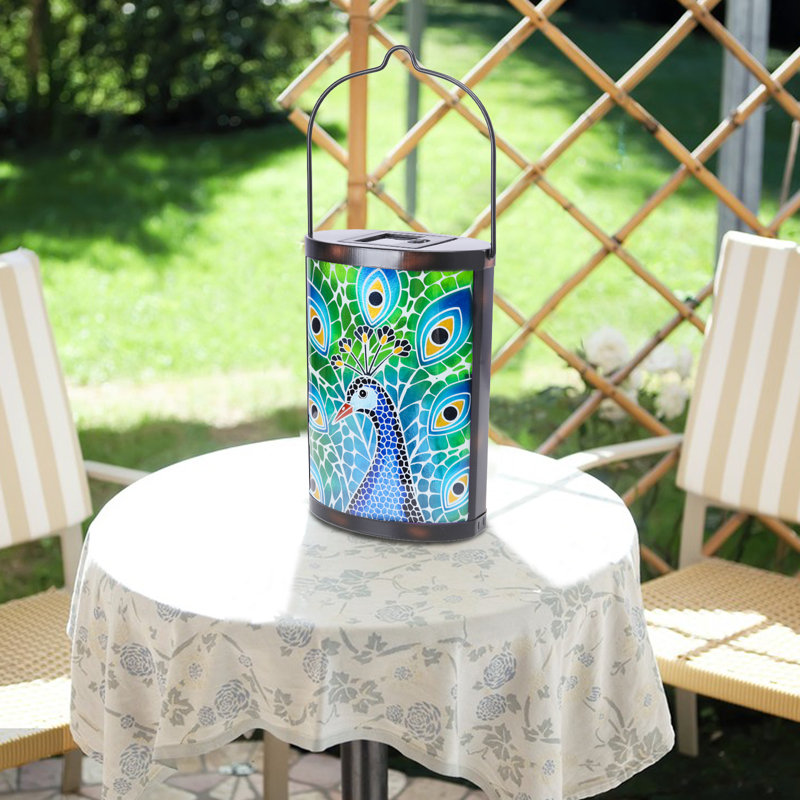 Lanterne solaire d'extérieur suspendue, lanterne à énergie solaire à DEL, motif de paon pour la décoration du jardin extérieur